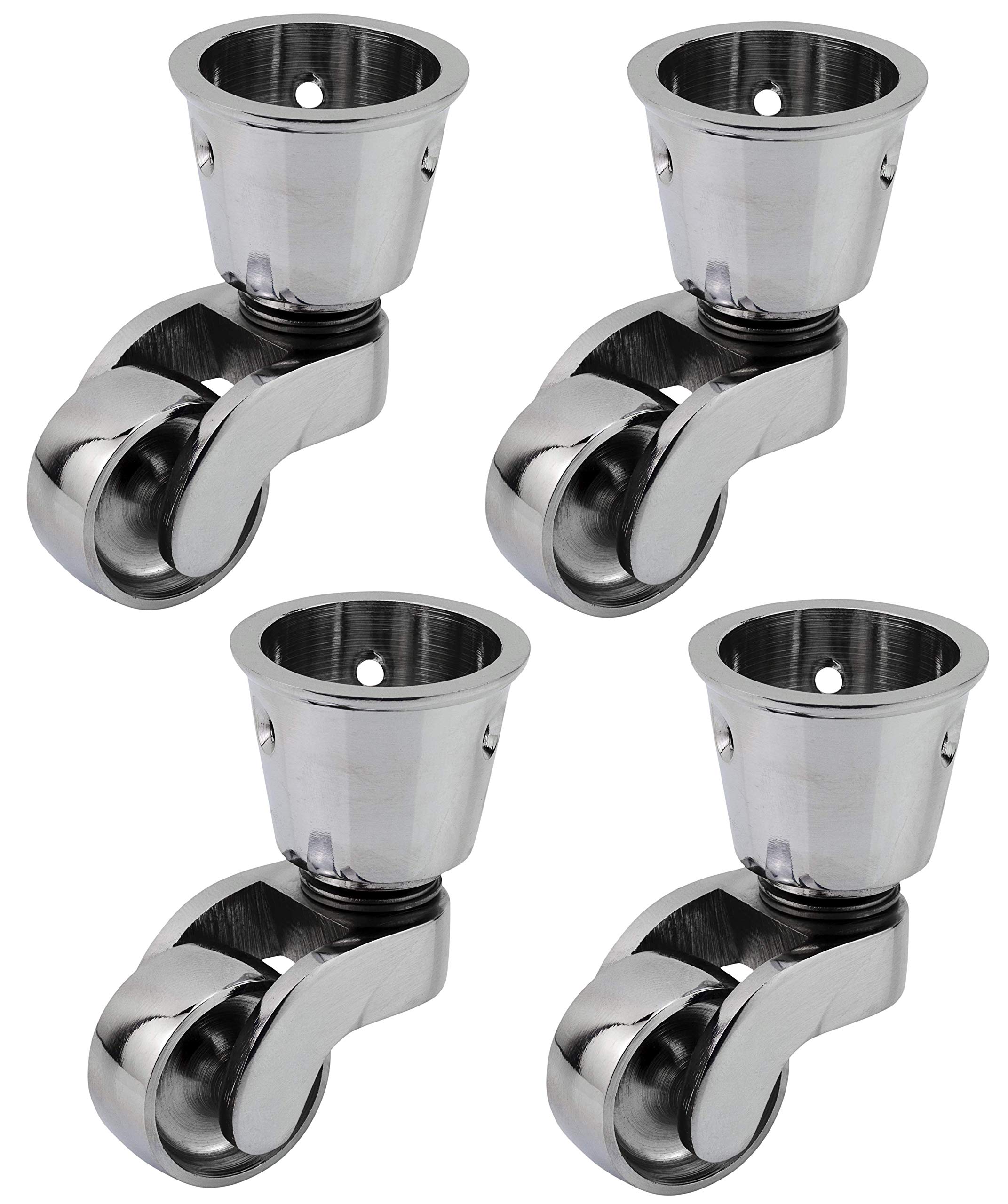Chrome Silver - Solid Brass Castors Casters with 28mm Wheel (Set of 4) – Genuine Solid Brass - Chrome Effect (Silver Colour) – Cup Style Fitting – UK Company