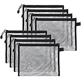 Xyembu 8 Pieces Black Mesh Bags Makeup Bag Beauty Cosmetic Bags Portable Mesh Zipper Pouch Pencil Case Travel Toiletry Accessories Organizer Bag Kit Storage Pouch,9.25 x 6.69 Inches