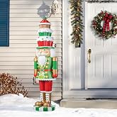 Glitzhome Christmas Nutcrackers Figures Decorations, 28" H Lighted Resin Xmas Cupcake Nutcracker Front Porch Standing Decor w/Timer for Indoor Fireplace Floor Festival Ornament