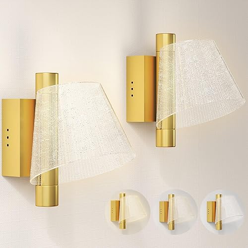 HOMCOM Led Wall Lamp 2 Pack, 5W Modern Indoor Starry Wall Light, Colour Temperature Adjustable 3000K/4000K/6500K, for Bedroom, Living Room, Hallway, Stairs, Gold Tone
