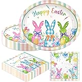Lenyunge Easter Plates and Napkins,Oval Easter Paper Plates and Napkins 100pcs Oval Bunny Plate and Napkin for easter Party Supplies,Serves 50