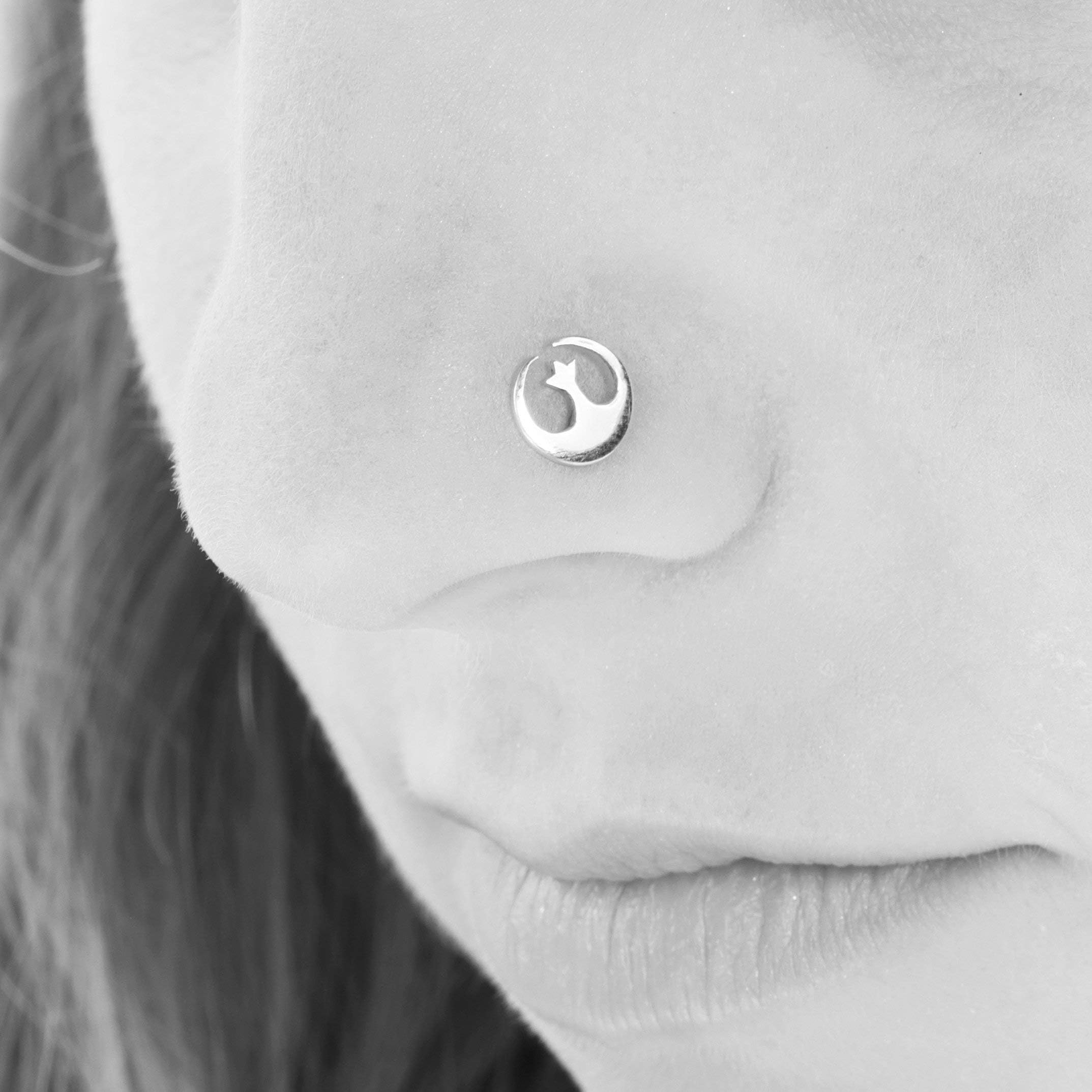 Silver Nose Piercing, Nose Stud, Nostril Pin, Sterling Silver Ear Piercing Fits Nostril, Tragus, Helix, Cartilage, Rook, Star Wars, Handmade Designer