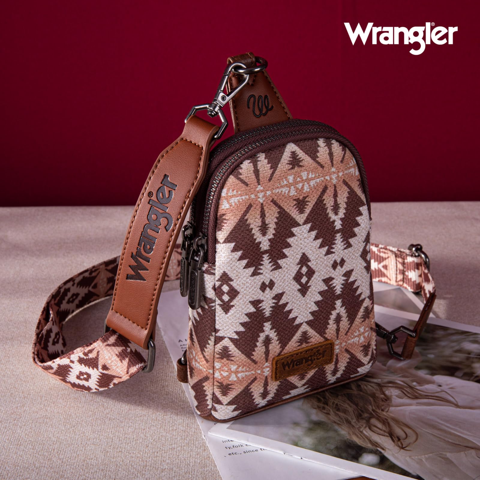 Wrangler Aztec Sling Bag - Southwest Crossbody Trendy Chest Bag