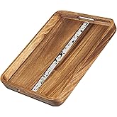 KITEISCAT Acacia Wood Serving Tray with Handles, 17’’x13’’ Rectangular Decorative Ottoman Tray for Living Room, Coffee Table Tray for Decor, Breakfast in Bed