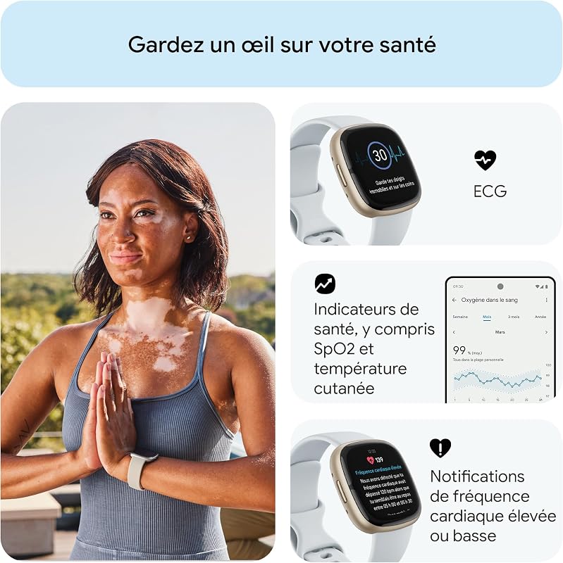 Google Fitbit Sense 2 Montre connectée sport et santé avec GPS intégré, fonctionnalités avancées pour la santé, jusqu’à 6 jours d’autonomie de batterie - compatible avec iOS 15 & Android OS 9.0