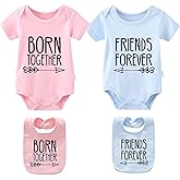 YSCULBUTOL Baby Twins Bodysuits Best Friends Forever Baby Clothes Set with Bibs Girl Outfit with hat