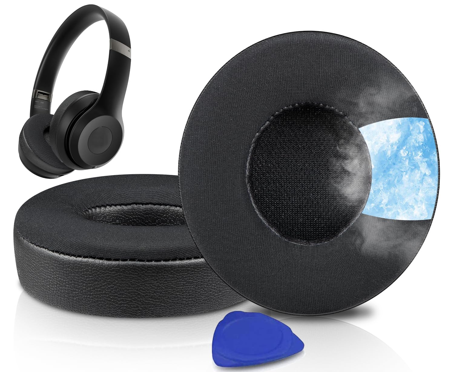 Photo 1 of SOULWIT Cooling Gel Earpads Cushions Replacement for Beats Solo 4 Wireless On-Ear Headphones, Solo4 Ear Pads with High-Density Noise Isolation Foam, Added Thickness - Black