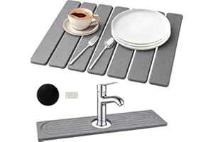 Stone Drying Mat 2Pcs,40x30cm&40x10cm Absorbent, Foldable, Multi-Functional Dish Drying Tray Made of Diatomaceous Earth Mater