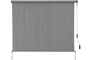 SMONTER Outdoor Sunshade Roller Shade 8'W x 6'H (96" Wx72 H), Exterior Cordless Roll Up Shades Blinds, UV Protection Shade Cloth with Crank Operation for Outside Windows Patio Porch Gazebo, Dark Grey
