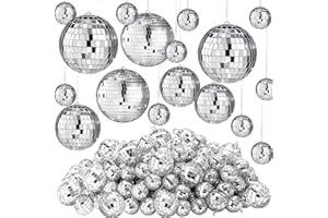 HOOLERRY 65 Pcs Disco Balls Decorations Assorted Size Disco Ball Ornament Reflective Hanging Mirror Ball Mini Large Silver Balls for Christmas Party Wedding Dance Ballroom Stage(4/2.4/2/ 1.6/1.2 in)