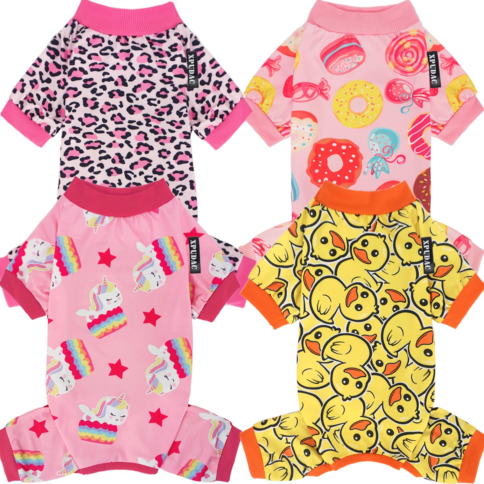 XPUDAC 4 Pack Dog Pajamas Soft Strechy Duck Pink Print Dog Clothes For xpudac-4-pack-dog-pajamas-soft-strechy-duck-pink-print-dog-clothes-for