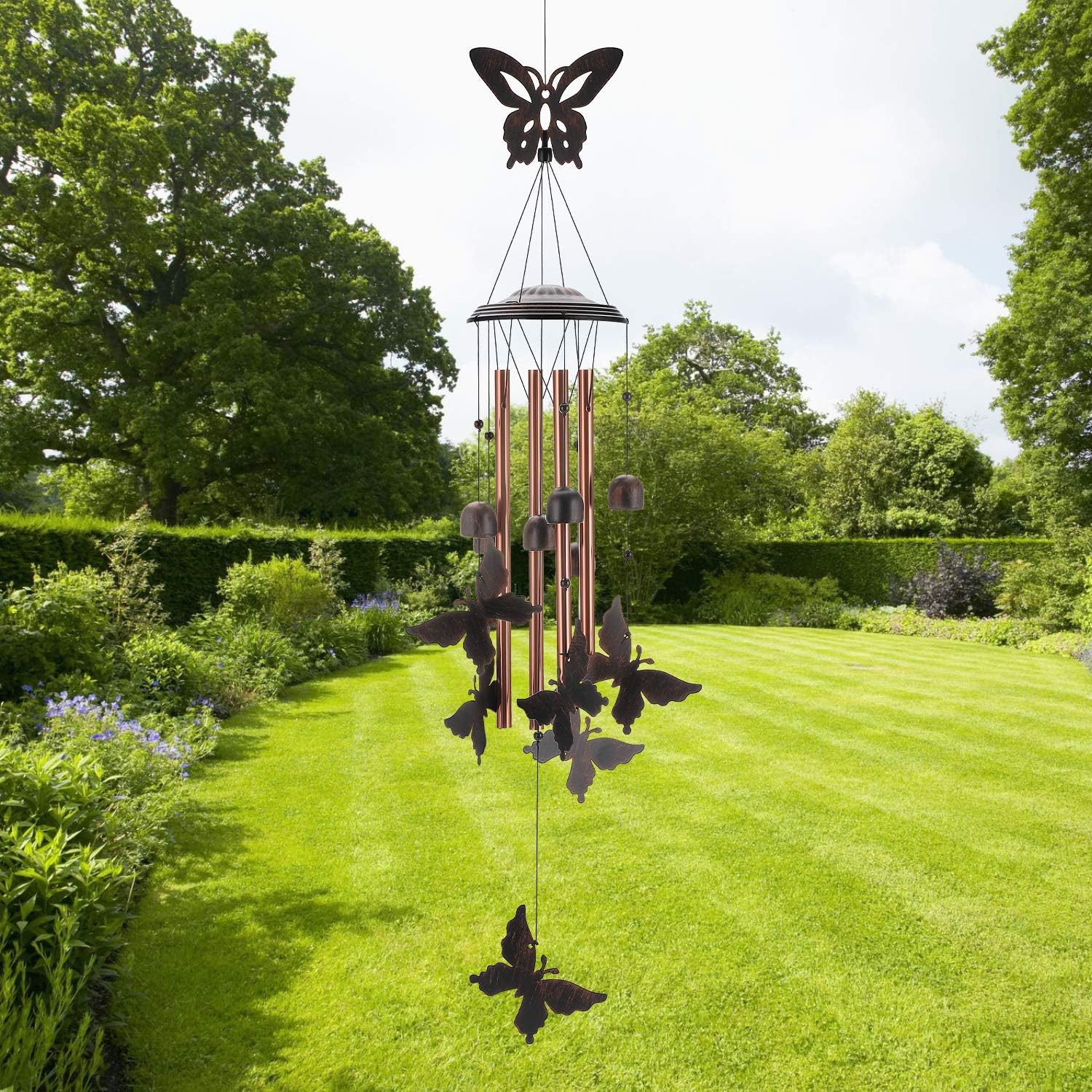 Gardenvy Butterfly Wind Chime, 35" Unique Metal Garden Chimes with 4 Aluminum Tubes for Mom Gifts for Grandma, Bronze : Garden & Outdoor