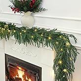 Dapclca Norfolk Pine Garlands with Light ,Pre-Lit Christmas Garland,Dense Norfolk Pine Real Touch Garlandfor Table, Mantle, Staires, Wall, Premium Indoor/Outdoor Christmas Decorations (1, 6ft)