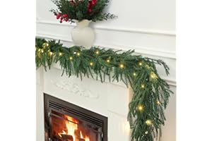 Dapclca Norfolk Pine Garlands with Light ，Pre-Lit Christmas Garland,Dense Norfolk Pine Real Touch Garlandfor Table, Mantle, Staires, Wall, Premium Indoor/Outdoor Christmas Decorations (1, 6ft)