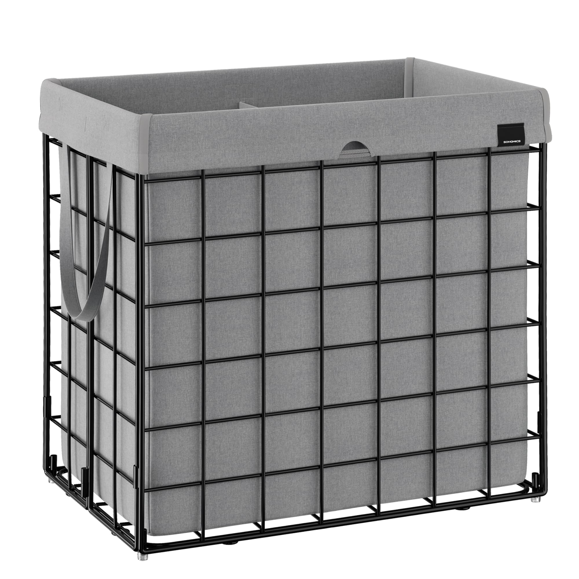 SONGMICS Laundry Hamper, 34.3 Gal. (130L) Laundry Basket, Collapsible Clothes Hamper, Removable and Washable Liner, Metal Wire Frame, for Bedroom Bathroom, Black and Gray ULCB113G01 Image