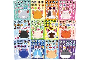 DUJAA 24 Sheets Cats Stickers for Kids, Make a Cat Face Stickers, Make You Own Cats Stickers Animal Stickers for Kids, Birthday Gift Party Favors Supplies Teacher Art Craft, Games School Activity Reward