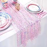 Pink Table Runner 10FT Glitter Iridescent Sequin Table Runner 25x120 Inches for Wedding Baby Shower Girls Birthday Party Sweetheart Table Decorations