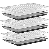 BEWOS Baking Sheet Pans With Racks Set - Including 17.6 × 12 × 1.26 Inch Carbon Steel Baking Sheet, Set of 106 (3 Sheets + 3 Cooling Racks + 100 Parchment Paper), Nonstick Bakeware sets for Baking