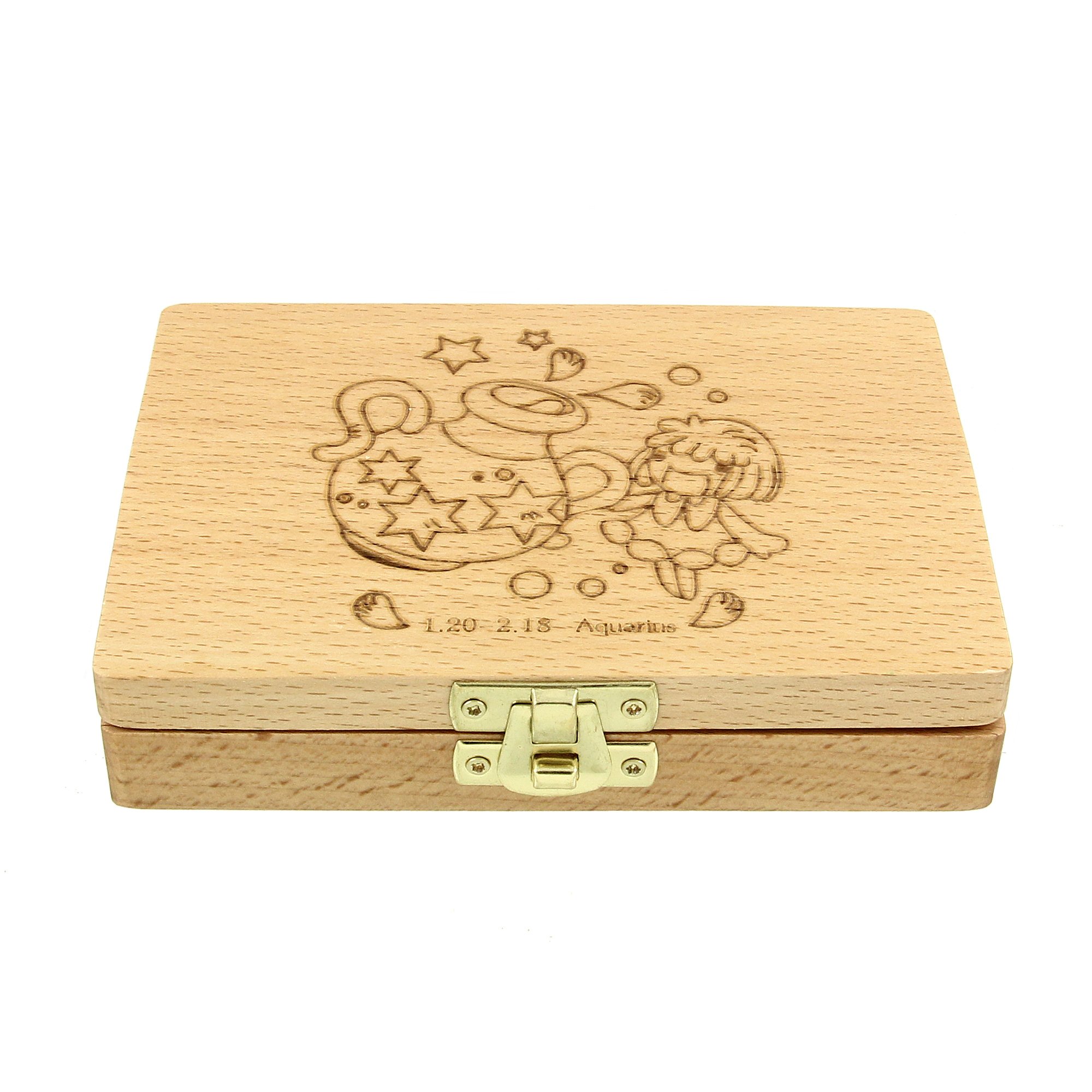 CFG ONLINE Zodiac Baby Wooden Tooth Box - English Version - Classic Style - Baby Keepsake Box - Small Size
