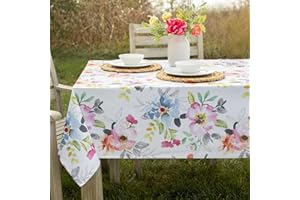 Benson Mills Spillproof Floral Spring/Summer Heavyweight Fabric Indoor Outdoor Tablecloth, Outdoor Table Cloth for Rectangle Tables, Picnic/Patio Table Covers (Harper, 60" X 120" Rectangular)