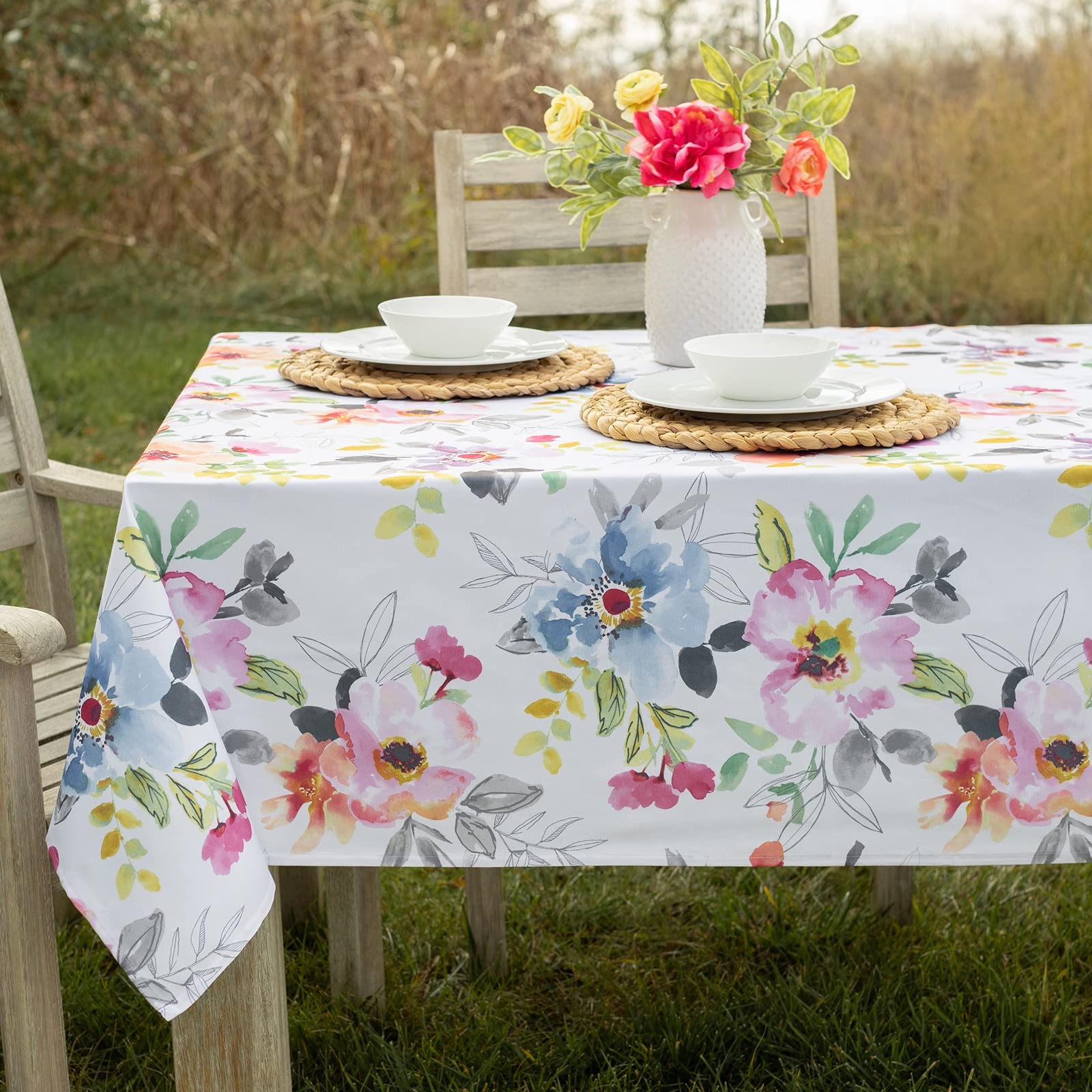 Benson Mills Indoor Outdoor Spillproof Fabric Tablecloth for Spring/Summer/Party/Picnic (Harper, 60" X 120" Rectangular)