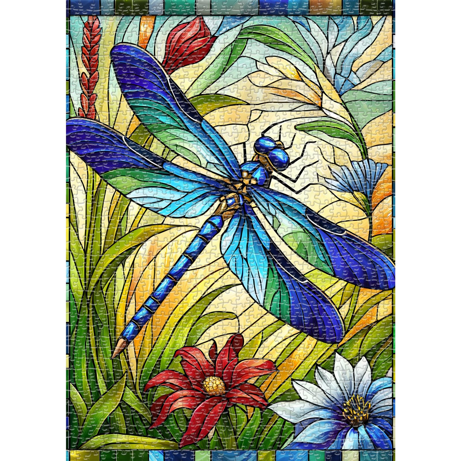Sutinban Stained Glass Dragonfly 1000 Piece Puzzles, Jigsaw Puzzle 1000 Pieces for Adults, Coolest Adult Puzzles for Happy Family Time, Great Gift for Jigsaw Puzzle Lovers, 27.5’’x19.7’’
