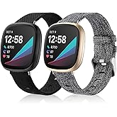 Maledan Compatible with Fitbit Versa 3 and Fitbit Sense 2 and Fitbit Versa 4 and Fitbit Sense Bands Men Women, Woven Fabric Replacement Band for Sense/Versa 3 Smartwatch, Small Black Charcoal Gray