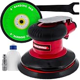 TCP Global Heavy Duty 6" Dual-Action Random Orbit Air Palm Sander | Includes: Both PSA and Hook &amp; Loop Backing Pads - Orbital Pneumatic Sanding Disc Sander - Automotive Body Shop, Woodworking