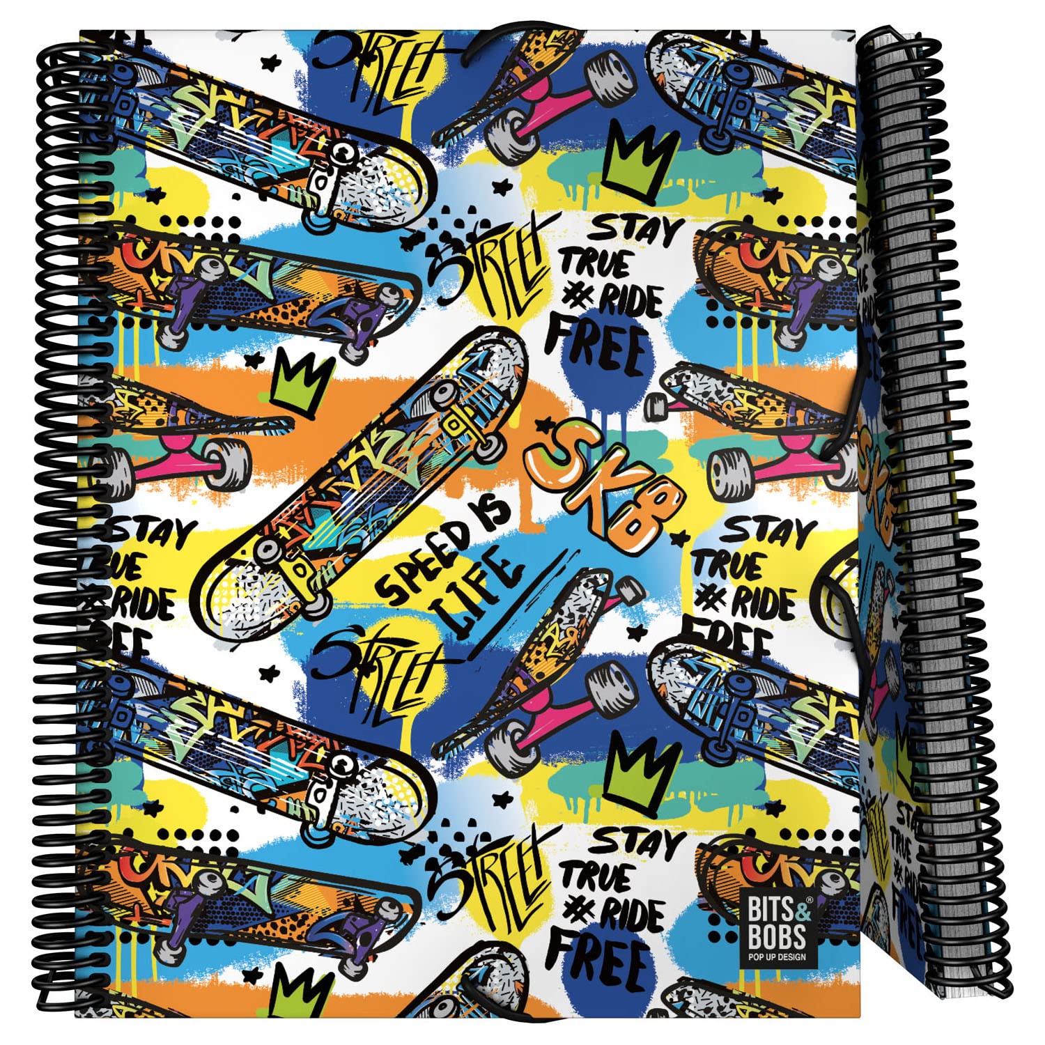 Grafoplás | File Folder with Sleeves | Spiral | A4 | 30 Transparent Liners | Flexible Covers | includes Plastic Envelope | Street, Bits & Bobs Pop Up Design