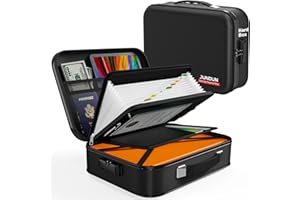 JUNDUN Fireproof Document Box,Hard Case Fireproof Document Organizer with Lock，Home Travel Portable Fireproof Safe Storage Box Case for Letter Size Documents,Files,Papers and Passport,Black