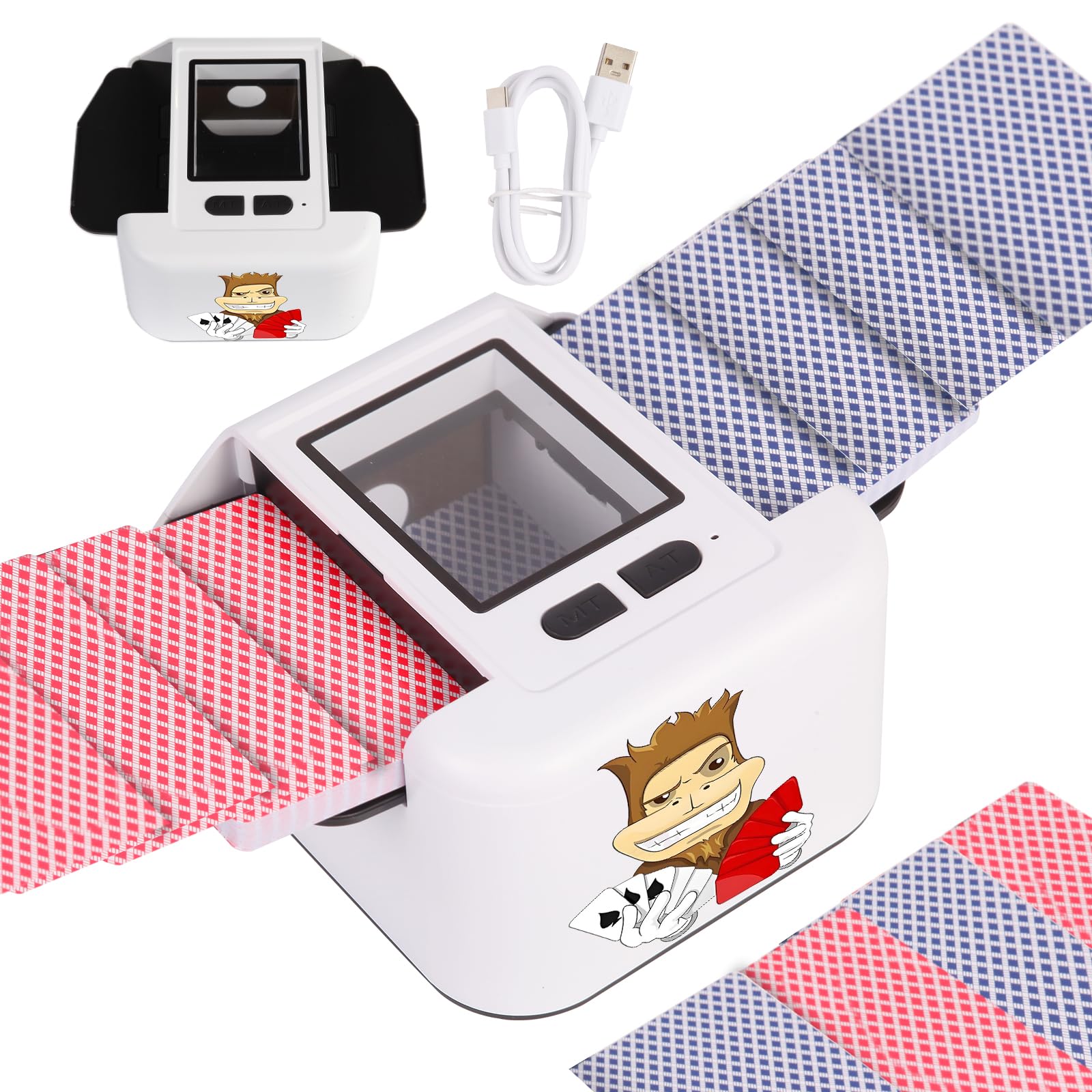 Automatic Card Shuffler 2 Decks, 2000 mAh Built in Rechargeable Battery USB-C Charge, Low Noise Fast Shuffle, Smart Auto Shuffler for UNO Poker Blackjack Skip-Bo Texas Hold'em Skyjo (White Style-05)