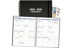 XAOWON Monthly Planner 2025-2026 (7.4'' x 9.6''), 18 Months Calendar Planner from Jul 2025-Dec 2026, 2025 Agenda with Pocket, 120GSM Paper, Black