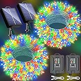 New Upgraded Christmas Solar String Lights Outdoor Waterproof 2 Pack Total 144ft 400 Led Solar Powered Christmas Decorations Fairy Lights 19 Mode USB Charge for Yard Garden Tree Xmas Decor, Multicolor