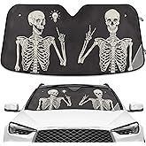 Funny Skull Skeleton Black Windshield Sun Shade Blocks UV Rays Visor Protector Accordion Folding Sun Reflector Auto Sunshade for Car Truck SUV to Keep Your Vehicle Cool