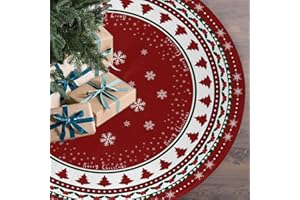 BULINGLY Christmas Tree Skirt 48 Inches, Red and Green Xmas Tree Mat with Winter Snowflake for Christmas Decorations Holiday Party Indoor Outdoor Home Decor (Red and Green)