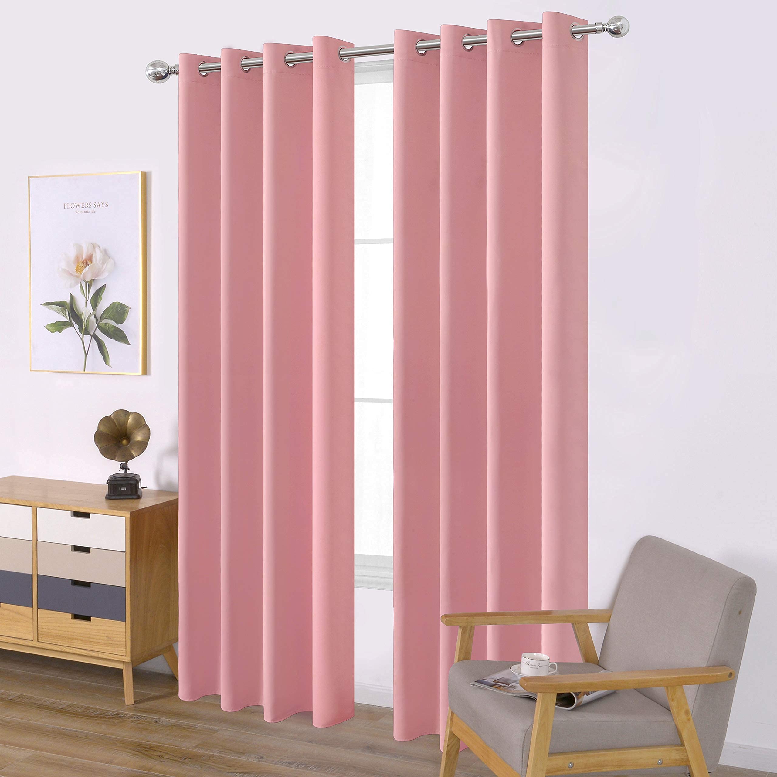 Photo 1 of LEMOMO Baby Pink Bedroom Blackout Curtains/52 x 84 Inch Long/Set of 2 Curtain Panels/Thermal Insulated Room Darkening Curtains for Bedroom