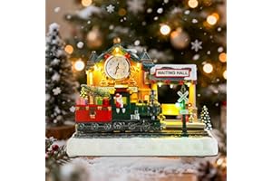 WONDER GARDEN Christmas Village Houses-Christmas Houses Village - Lighted Musical Railway Station Collectible Buildings with Moving Train for Home Indoor Decor or Gift
