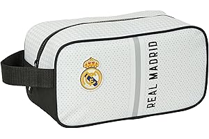 Safta Real Madrid 1st Team 24/25 – Medium Shoe Rack, Multi-Purpose, Pencil Case, Sport, Extracurricular Football, Comfortable and Versatile, 29 x 14 x 15 cm, White/Grey, White/Grey, Estándar, Casual