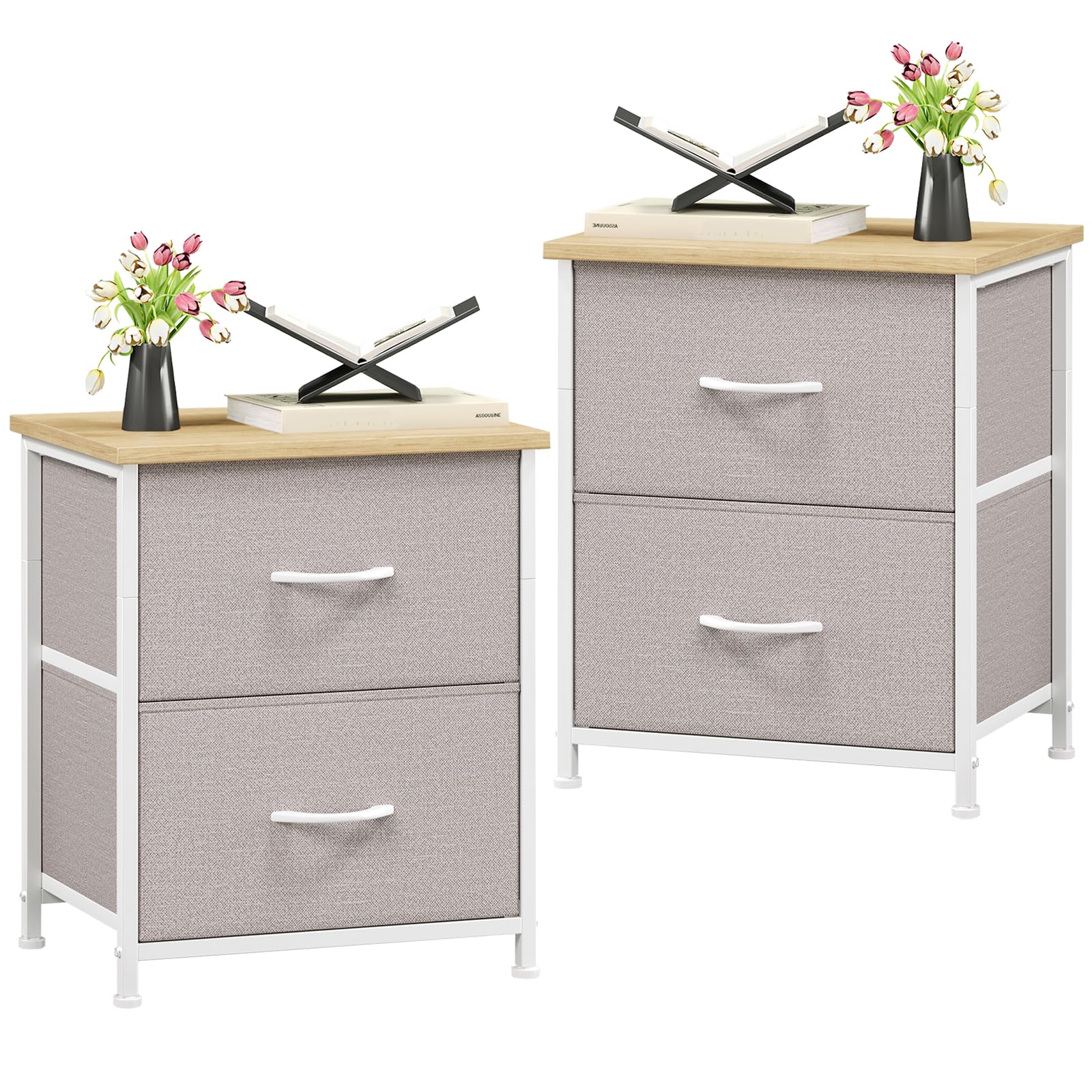 Photo 1 of Somdot Nightstand Set of 2, Small Dresser for Bedroom with 2 Drawers, Bedside Table Night Stand End Table with Fabric Bins for Bedroom Kids Closet Dorm Guest Room, Ash Grey