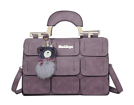 Coofig Coofig Women Tote Bag PU Leather Handbags Top Handle Satchel Purse Shoulder Bag Boston Bag (Purple)