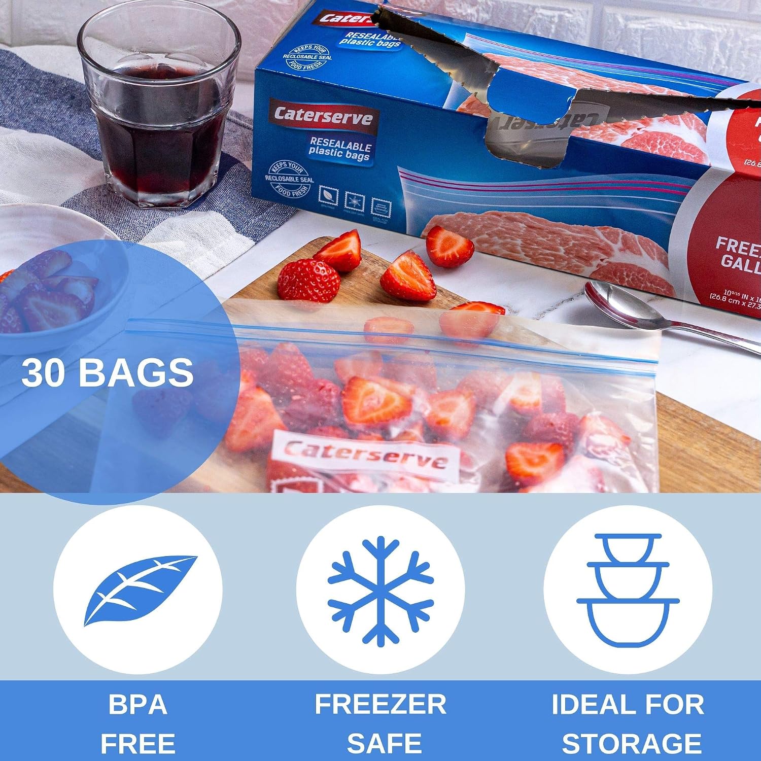 Plastic Freezer Bags, Gallon Zip Food Bags, 60 pcs Resealable Freezer Bags, Reusable Ziplock Seal Bags for Fruit Veggies - Image 4