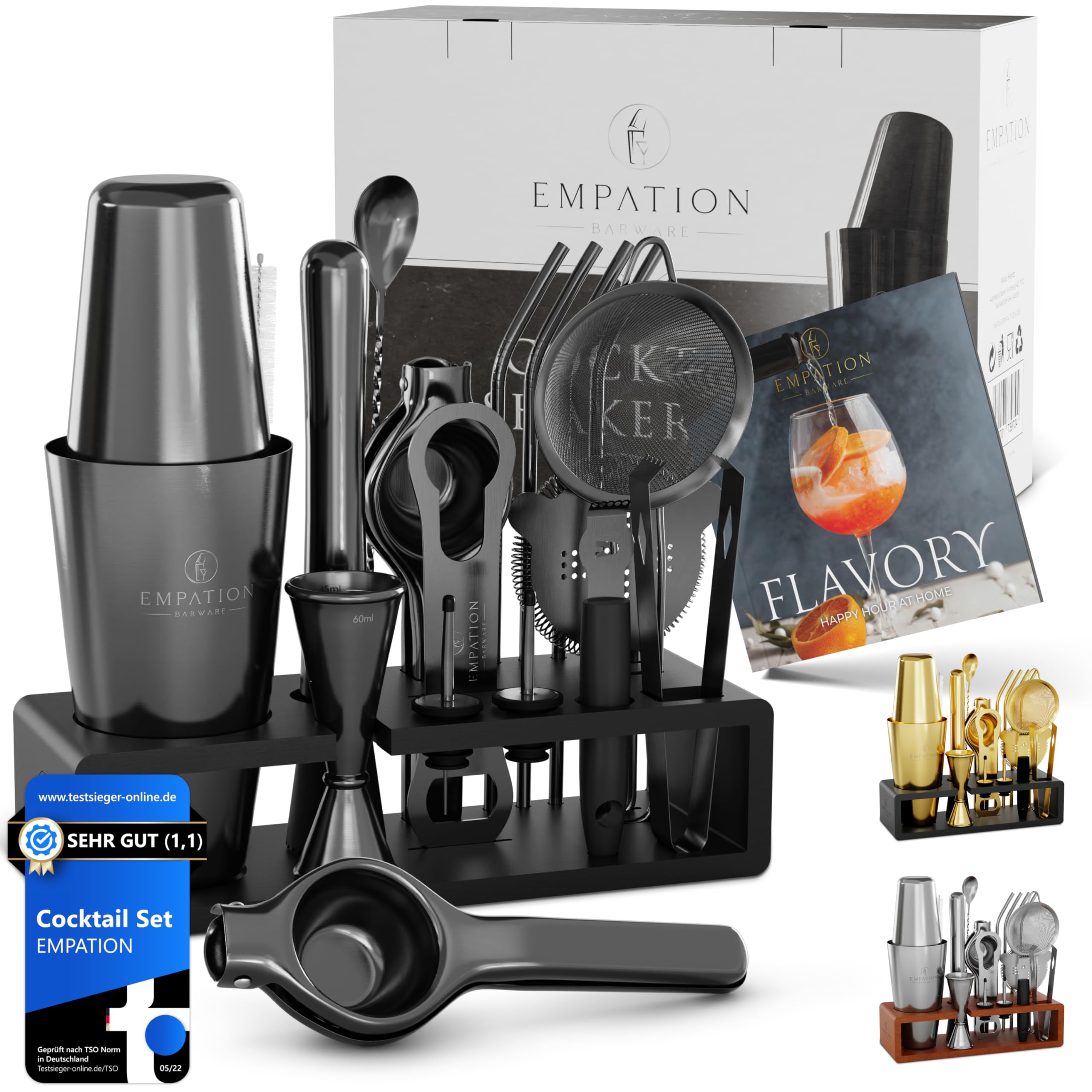 EMPATION Cocktail Making Kit Black, 825ml Cocktail Shaker, 18 Piece Cocktail Set, Boston Cocktail Shaker Set without jamming, Cocktail Kit for Pros & Beginners, Bartender Kit, Cocktail Maker Set