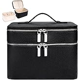 idoltimes Makeup Case, Large Capacity Waterproof Double Layer Cosmetic Bag with Removable Divider, Double Compartment Brush Organizer, Multi-functional Travel Organizer