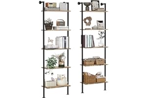 Acovy 5-Tier Solid Wood Ladder Shelf Set of 2, Narrow Wooden Ladder Shelf Bookcase, Display Shelf, Storage Rack, Plant Stand Industrial Bookshelf for Living Room, Bedroom, Bathroom Rustic Brown