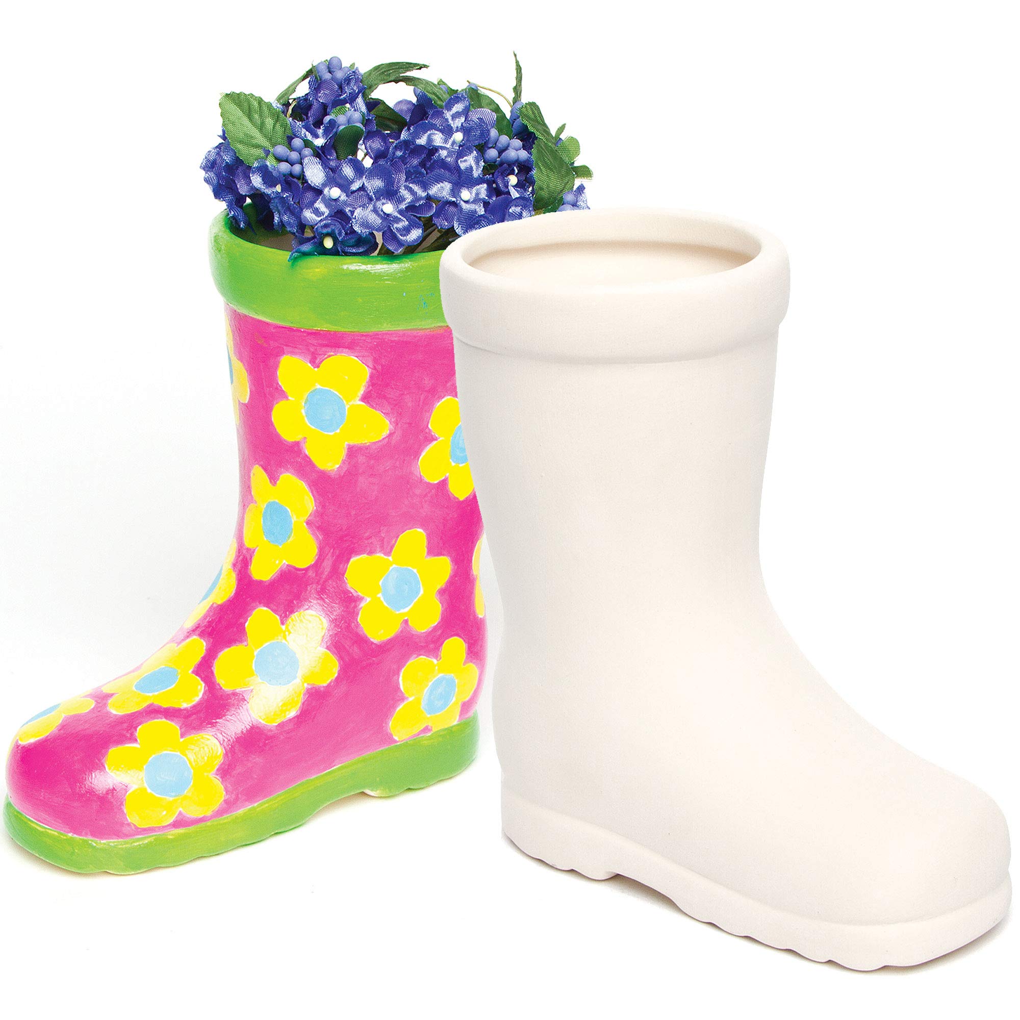 Baker Ross AG273 Wellington Boot Ceramic Flowerpots (Pack of 2) for Kids To Decorate