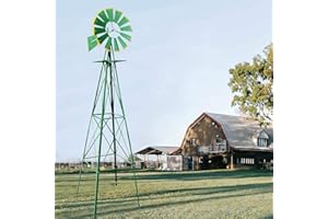 HAHASOLE 8ft Garden Windmill, Heavy Duty Durable Metal Weather Vane for Backyard, Ornamental Windmill for Yard Weather Resistant (Green, 8FT)