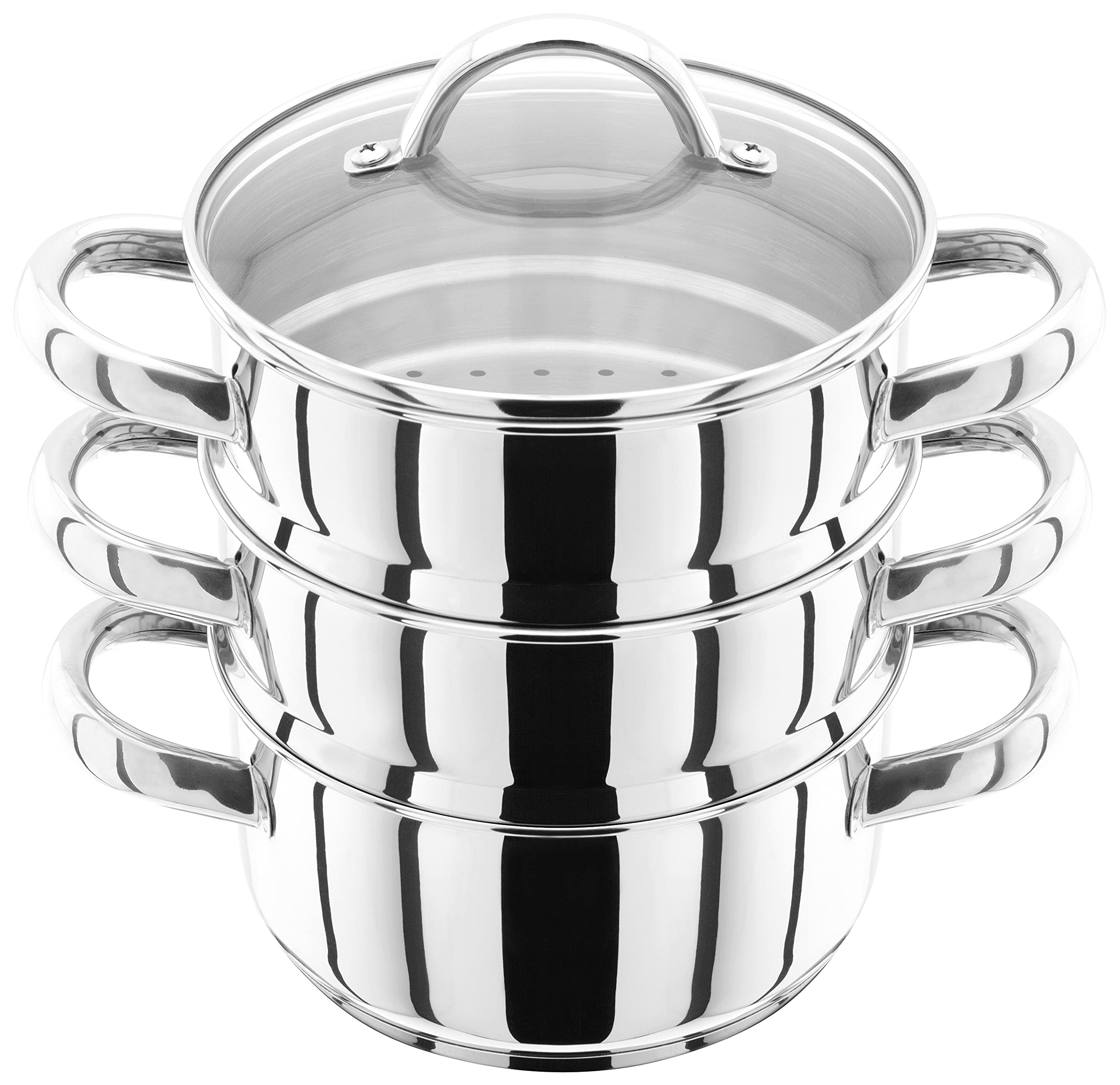 Judge Stainless Steel 3 Tier Steamer Set with 16cm 600ml Casserole, 2 Steamers and Lid, Induction Ready, Gift Boxed