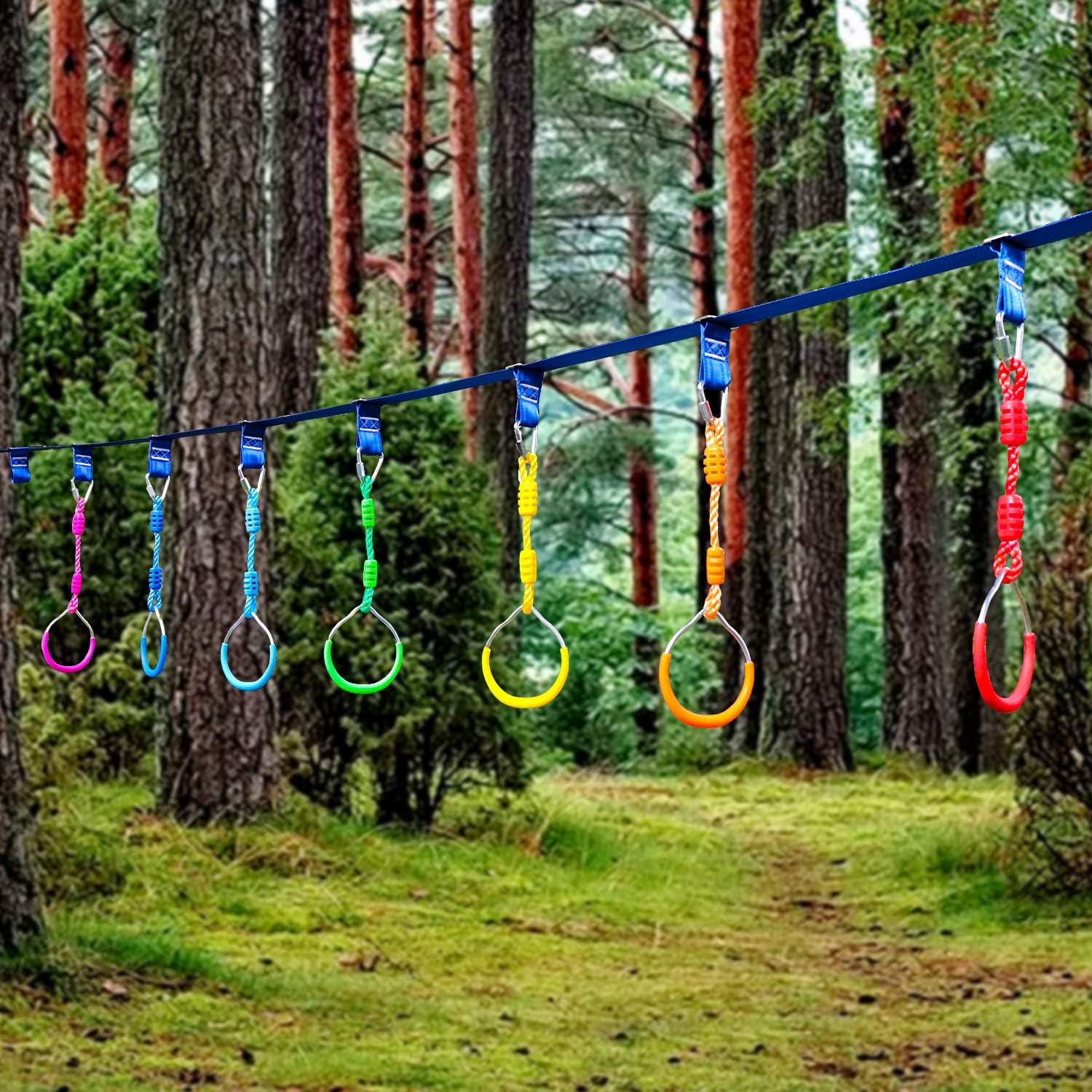 Rainbow Craft Colorful Ninjaline Rings - Gymnastic Rings, Ninja Rings, Swing Bar Rings, Monkey Rings for Backyard Ninja Obstacle Accessories - 7pcs Pack: Toys & Games