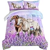 HOSIMA Farm Animal Bedding Set Horse Comforter,Butterfly Lilac Floral Comforter Tween Bedding Sets for Girls Couple Room Decor Aesthetic Chic Twin Comforter Set with 2 Pillowcases.