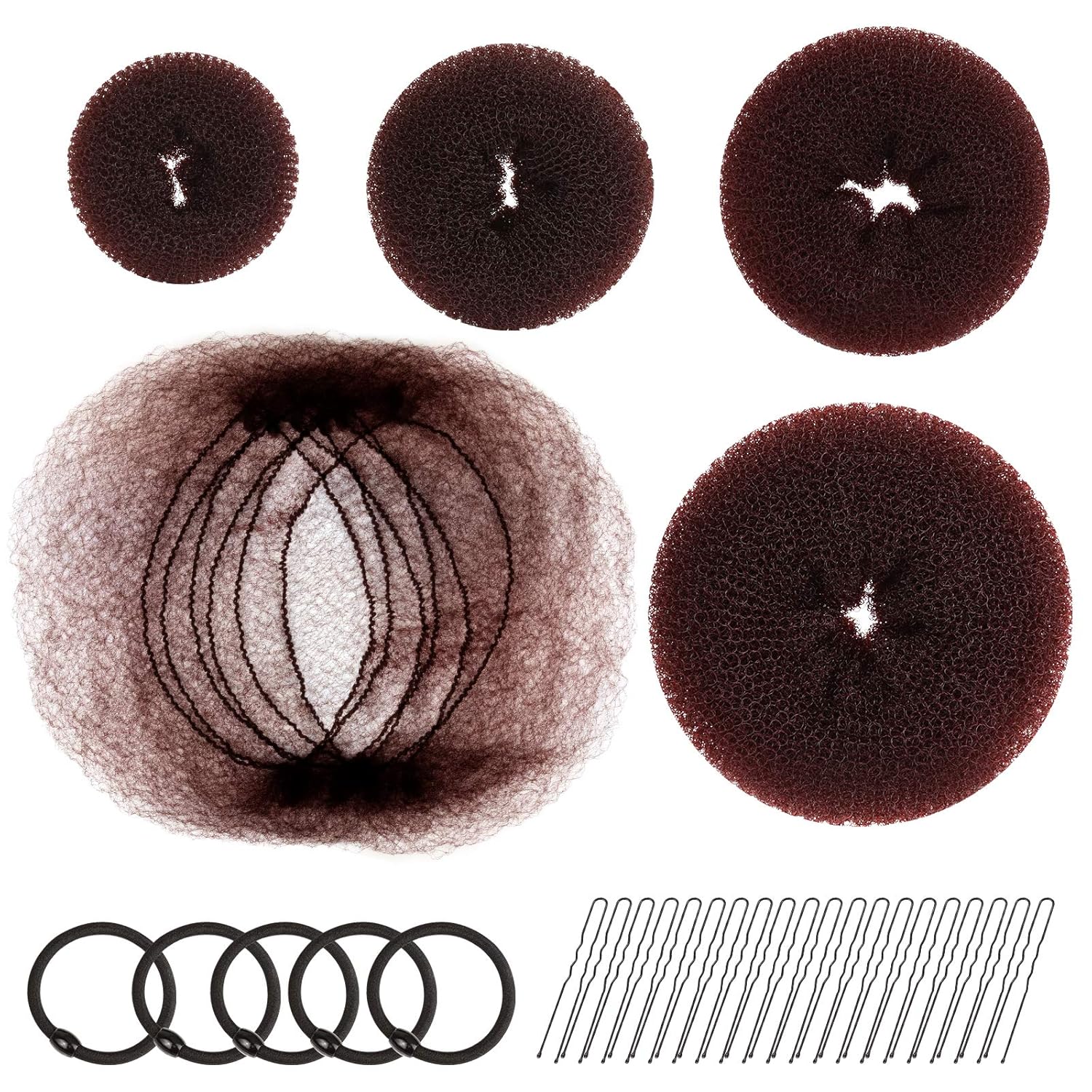 Hair Donut Bun Maker, FANDAMEI Hair Bun Shaper Set with 20 pcs Invisible Hair Nets for Bun, 4pcs Donut Bun Maker, 5 pcs Hair Elastic Bands, 20 pcs Hair Bobby Pins: Beauty